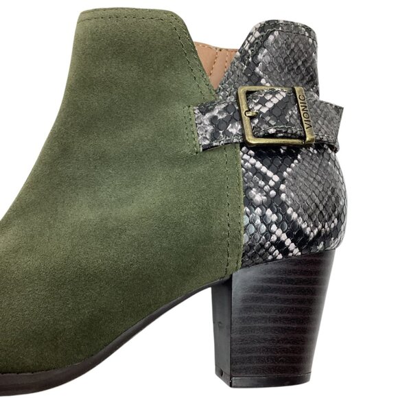 Vionic Naomi Snake Suede Ankle Boots Womens 7W Olive - Picture 9 of 13